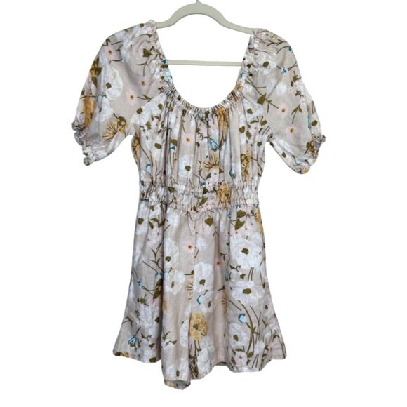Spartina 449 Audrey Romper Linen Puff Sleeve Floral Shorts Size S - Picture 1 of 7